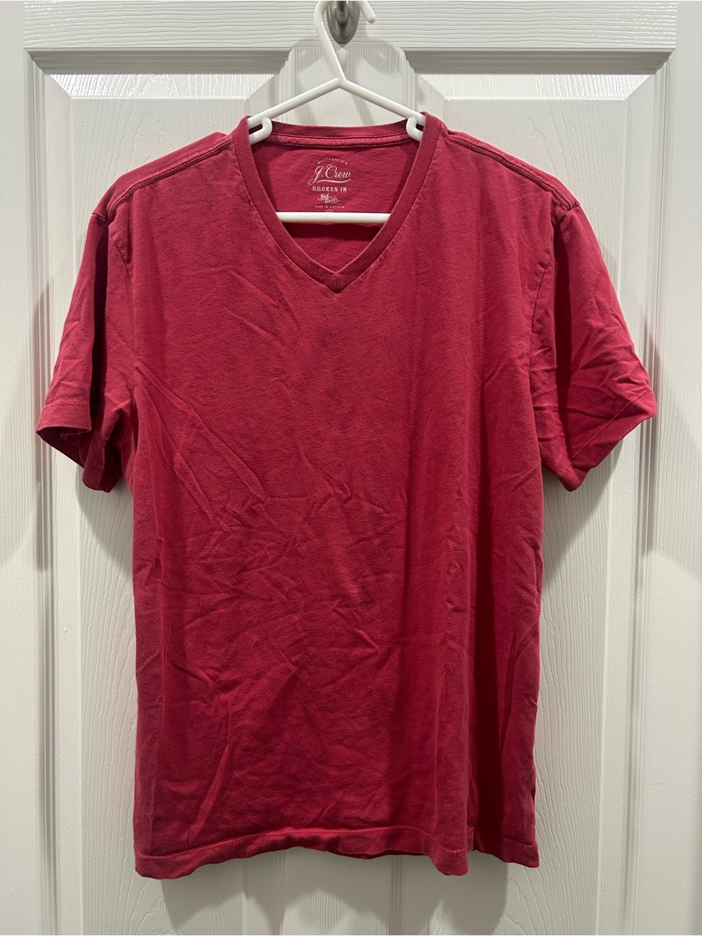 J. Crew Men’s V-Neck Short Sleeve Tee in Berry Red